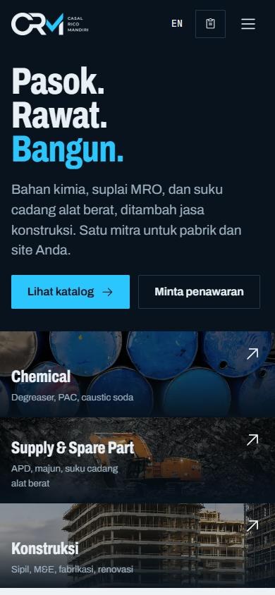 Tampilan HP website PT Casal Rico Mandiri