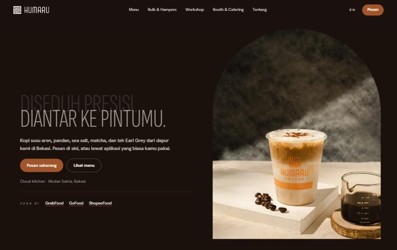 Tampilan desktop website Humaru Coffee