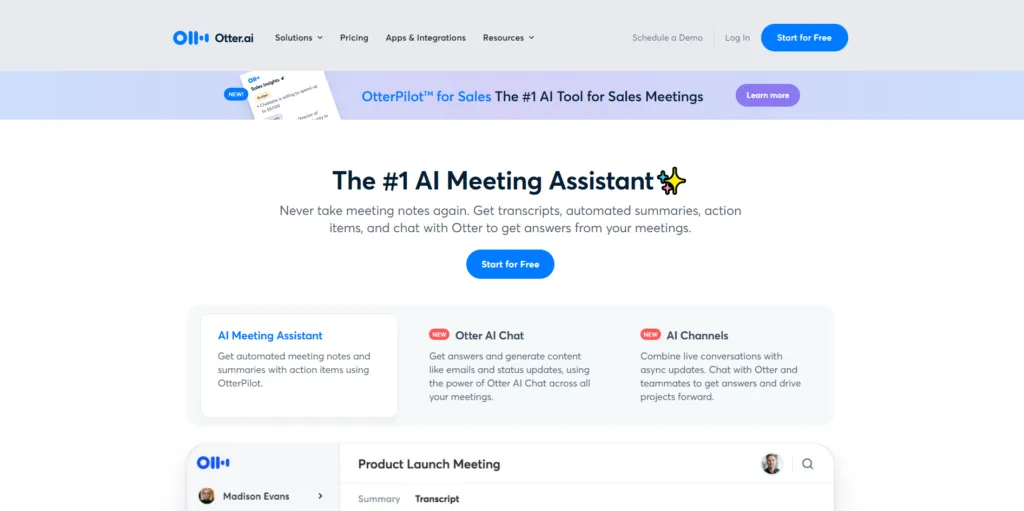 Otter.ai ai tools homepage